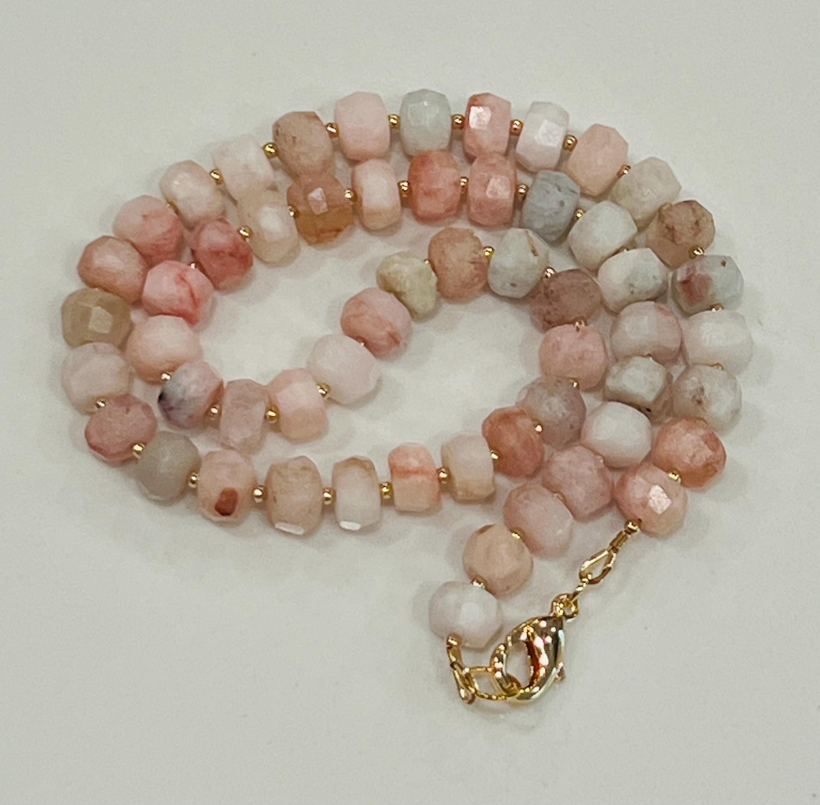 Morganite Beaded Necklace: 18k Gold Filled Clasp, Soft Pink Gemstone