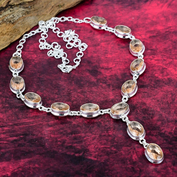 Beautiful Morganite Necklace Latest Design Necklace 925 Sterling Silver Adjustable Chain Necklace Morganite Handmade Jewelry Wadding Gift