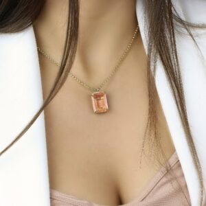 Bridal Gold Wedding Necklace · Statement Necklace Gold · Morganite Necklace Rectangle · Long Custom Gemstone Necklace