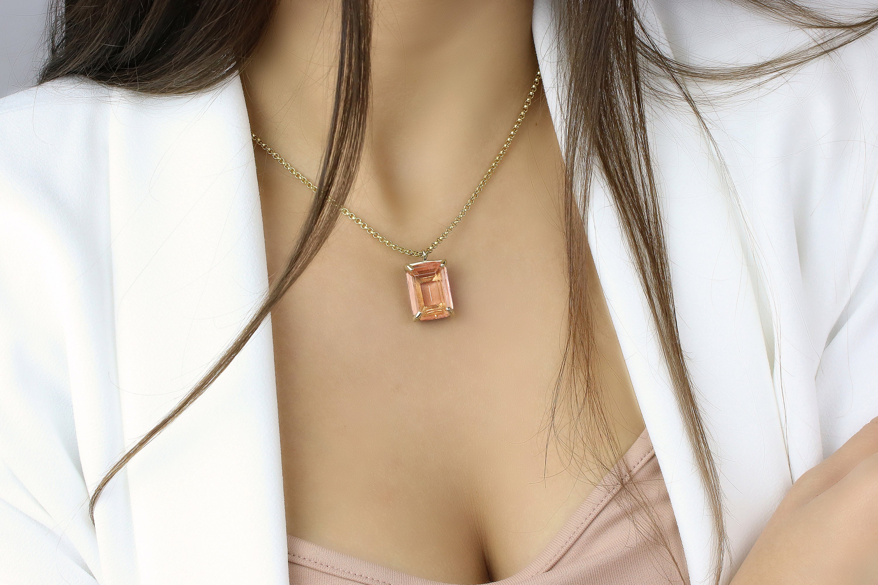Bridal Gold Wedding Necklace · Statement Necklace Gold · Morganite Necklace Rectangle · Long Custom Gemstone Necklace