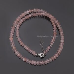 Delicate Morganite Gemstone Beaded Necklace • Pink Smooth Rondelle Beads (5-6.5mm) • 925 Sterling Silver Clasp • Women's Necklace • Gift Her