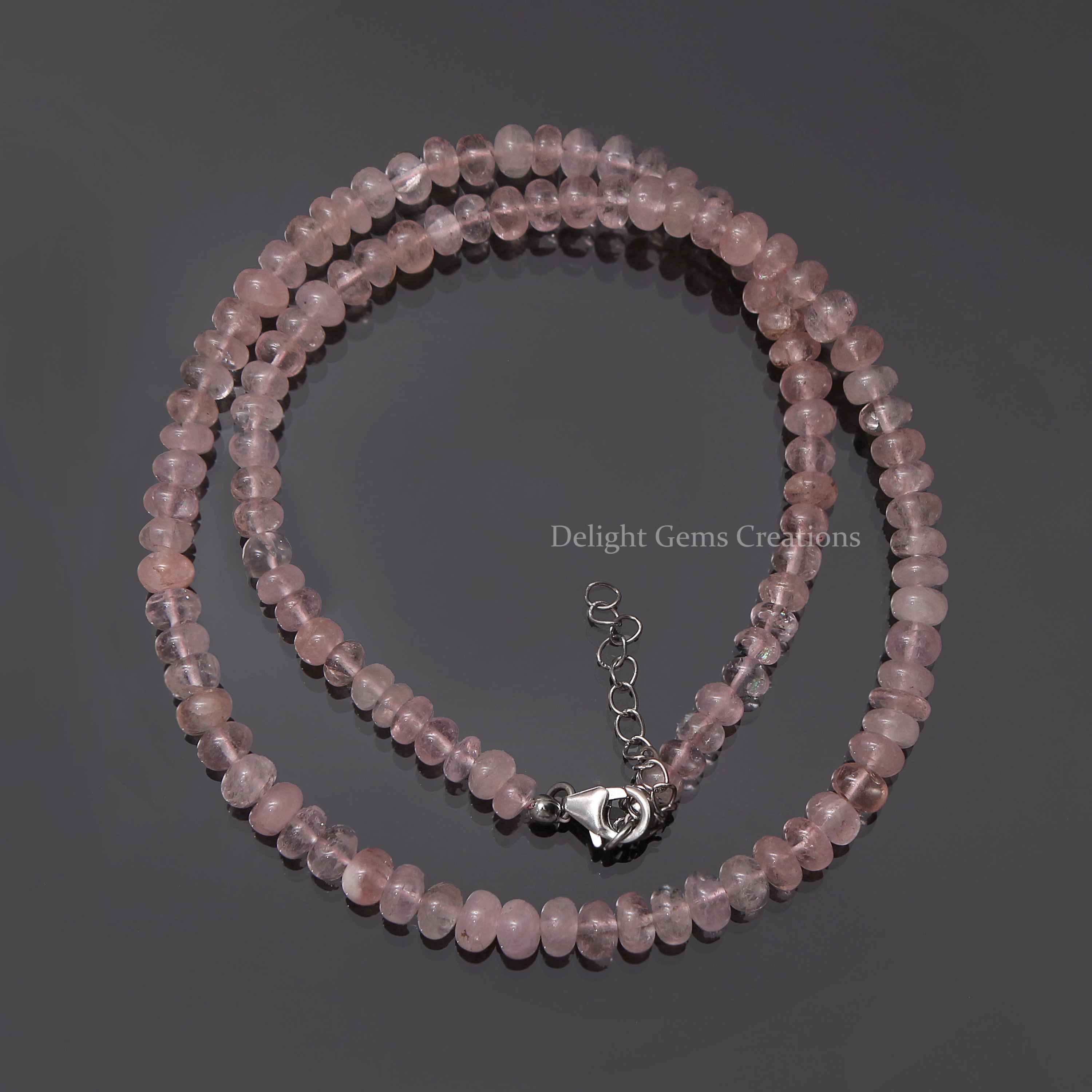 Delicate Morganite Gemstone Beaded Necklace • Pink Smooth Rondelle Beads (5-6.5mm) • 925 Sterling Silver Clasp • Women's Necklace • Gift Her Delicate Morganite Gemstone Beaded Necklace • Pink Smooth Rondelle Beads (5-6.5mm) • 925 Sterling Silver Clasp • Women's Necklace • Gift Her
