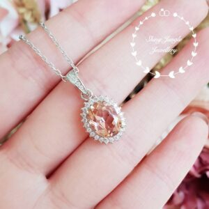 3 Carats Morganite Halo Pendant, Oval Cut, Sterling Silver Necklace 3 Carats Morganite Halo Pendant, Oval Cut, Sterling Silver Necklace