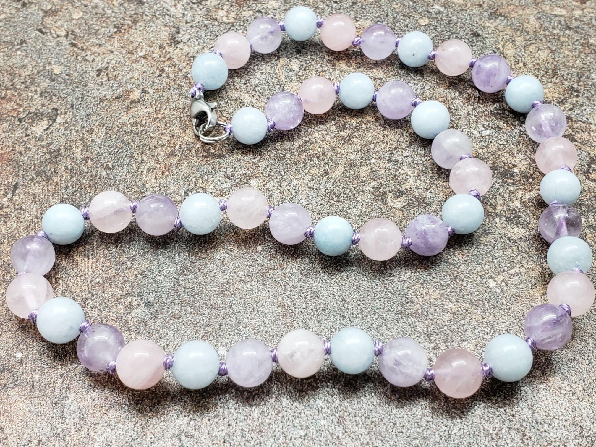 Morganite Hand Knotted Necklace With Lobster Claw Clasp