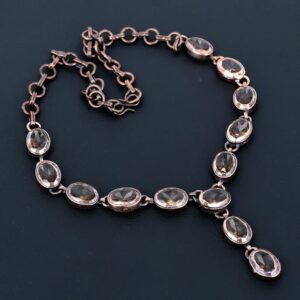Handmade Electroformed Copper Morganite Necklace - 20 Inch Adjustable Chain