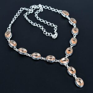 Handmade Faceted Morganite Necklace: 925 Sterling Silver, Adjustable Chain