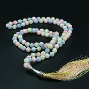 Morganite Mala Necklace 108 Beads Hand Knotted, Pink Beryl Gemstone Tassel Necklace, Heart Chakra Divine Love, Yoga Meditation Prayer Beads