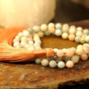 Morganite Mala • Beryl Necklace • Beryl Mala Beads • 8mm • Millennial Pink Tassel • 108+1 • Morganite Necklace • Hand-knotted Mala • 4565