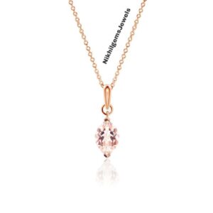 Marquise Morganite Solitaire Necklace: 14K Rose Gold & 925 Silver