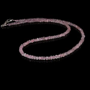 Natural Dainty Pink Morganite Beaded Necklace, 3-4mm Faceted Rondelle Gemstone Beads Necklace 18", Handmade Women Jewellery, June Birthstone