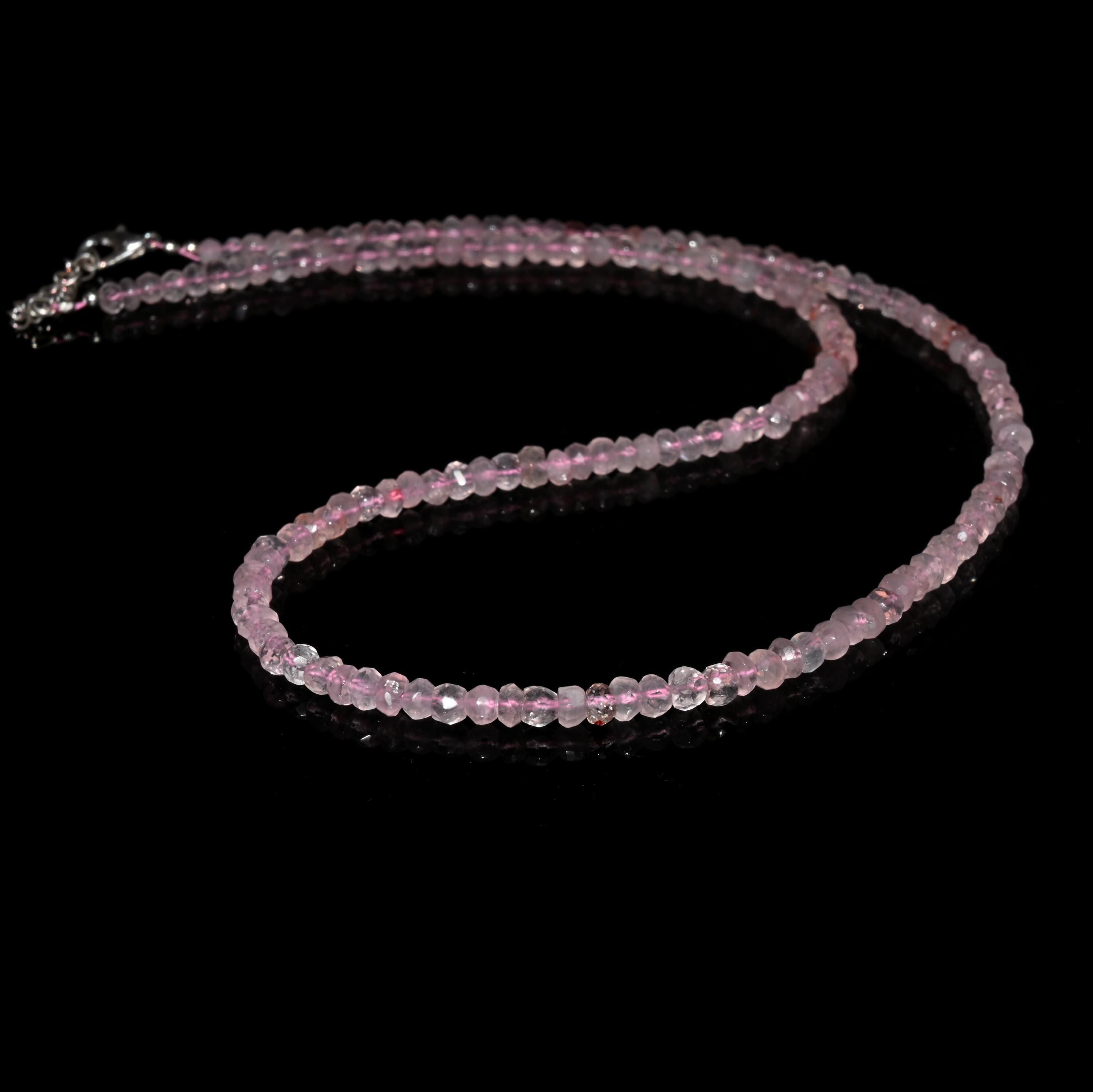 Natural Dainty Pink Morganite Beaded Necklace, 3-4mm Faceted Rondelle Gemstone Beads Necklace 18", Handmade Women Jewellery, June Birthstone