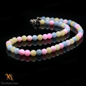 Natural Multi Morganite Necklace 8mm Round Bead Stone Jewelry - Peach Pink Pastel Gemstone Choker - Handmade Crystal Gift For Her Mom Wife