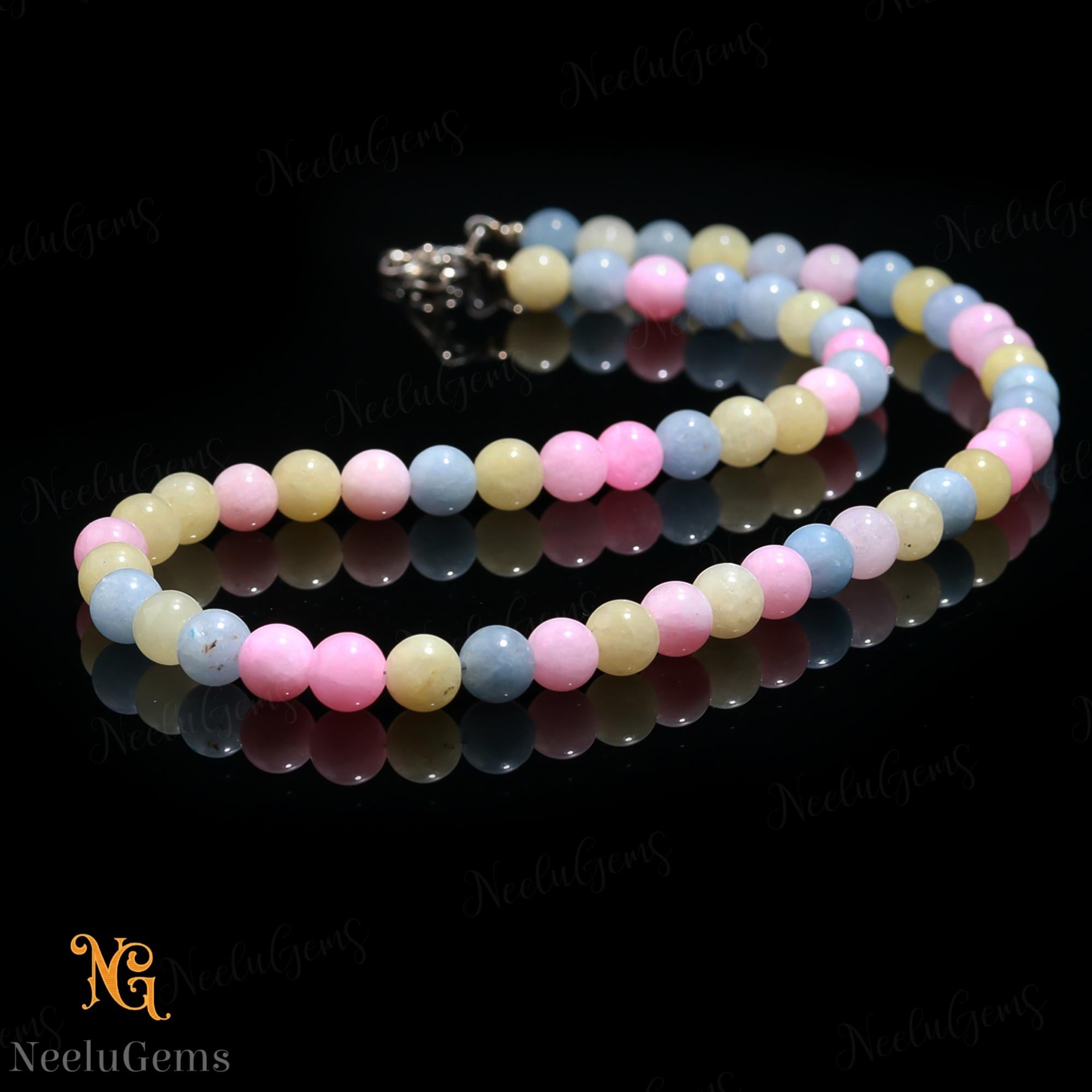 Natural Multi Morganite Necklace 8mm Round Bead Stone Jewelry - Peach Pink Pastel Gemstone Choker - Handmade Crystal Gift For Her Mom Wife Natural Multi Morganite Necklace 8mm Round Bead Stone Jewelry - Peach Pink Pastel Gemstone Choker - Handmade Crystal Gift For Her Mom Wife