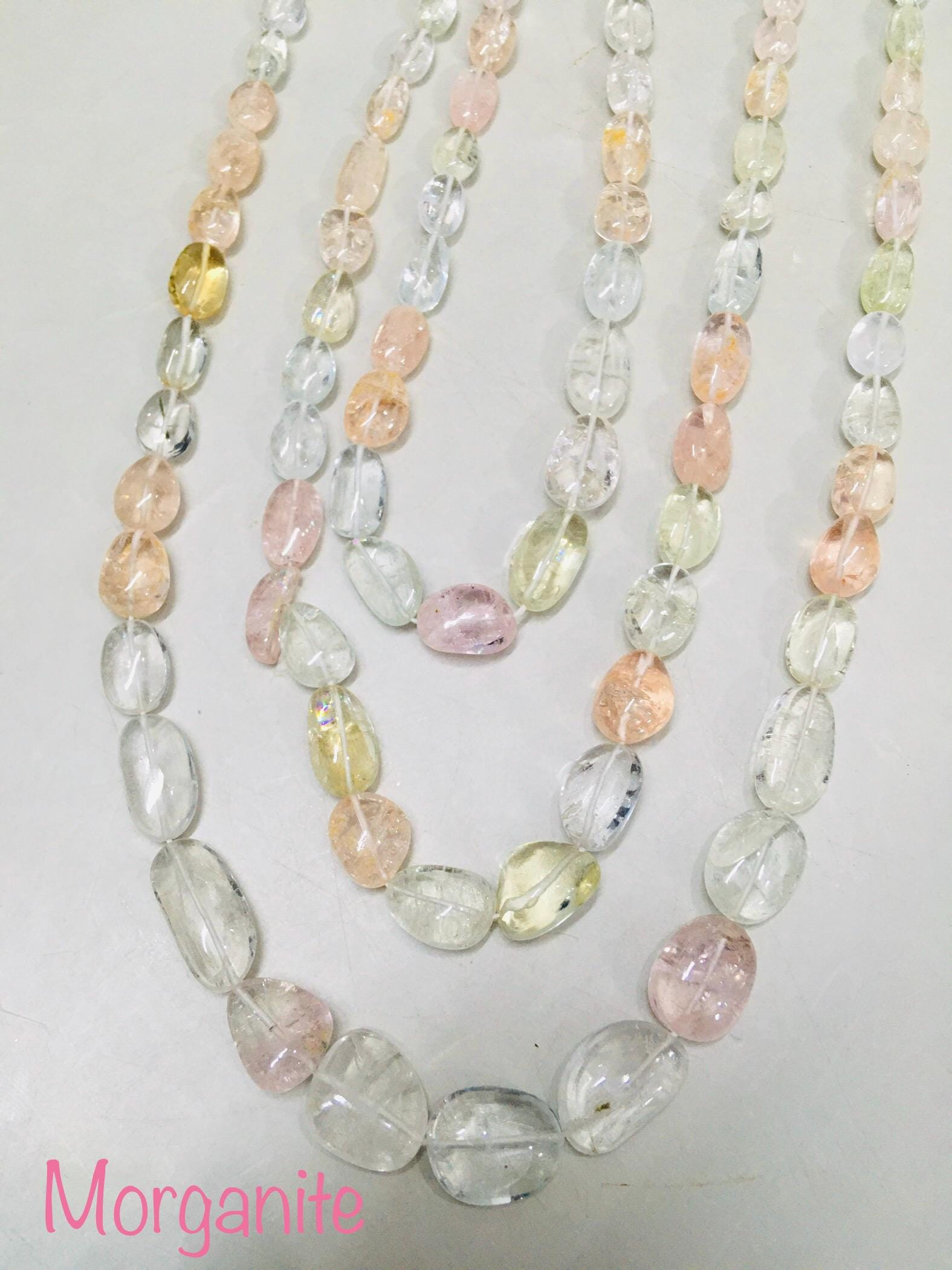Natural Morganite Necklace, Nuggets Beads, Multi Morganite Tumble Shape, Gemstone Necklace, Nuggets, Beads, Diy Craft, Birthstone, Gift Her