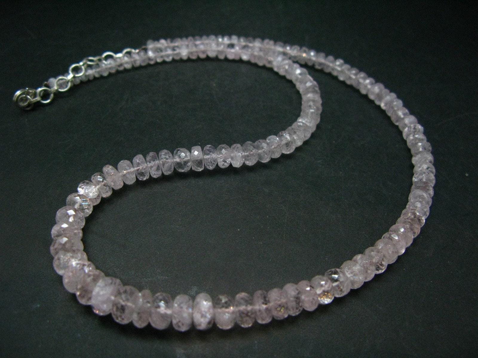 Natural Morganite Pink Beryl Gemstone Bead Necklace From Brazil - 17"