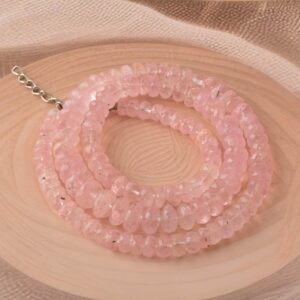 Natural Morganite Rondelle Beads Necklace In 925 Sterling Silver, Handmade Dainty Gemstone Jewelry, Silver Wire Necklace, Gift For Her