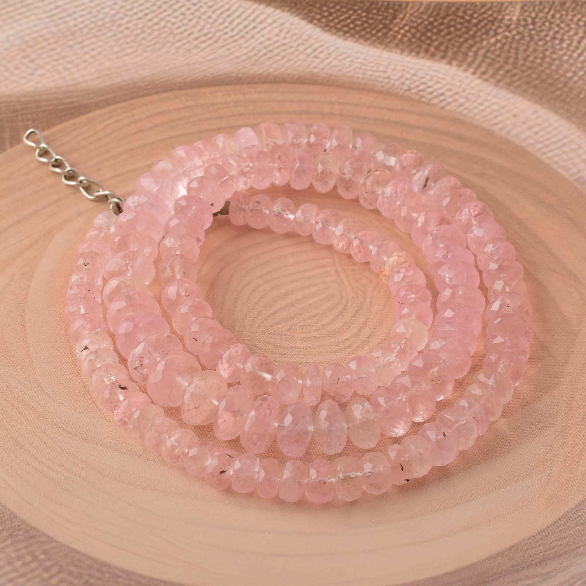 Natural Morganite Rondelle Beads Necklace In 925 Sterling Silver, Handmade Dainty Gemstone Jewelry, Silver Wire Necklace, Gift For Her