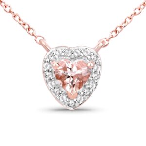 Morganite Necklace, Natural Morganite Silver Heart Necklace, Morganite Heart Necklace, Valentine Gifts For Her, Rose Gold Plated Necklace