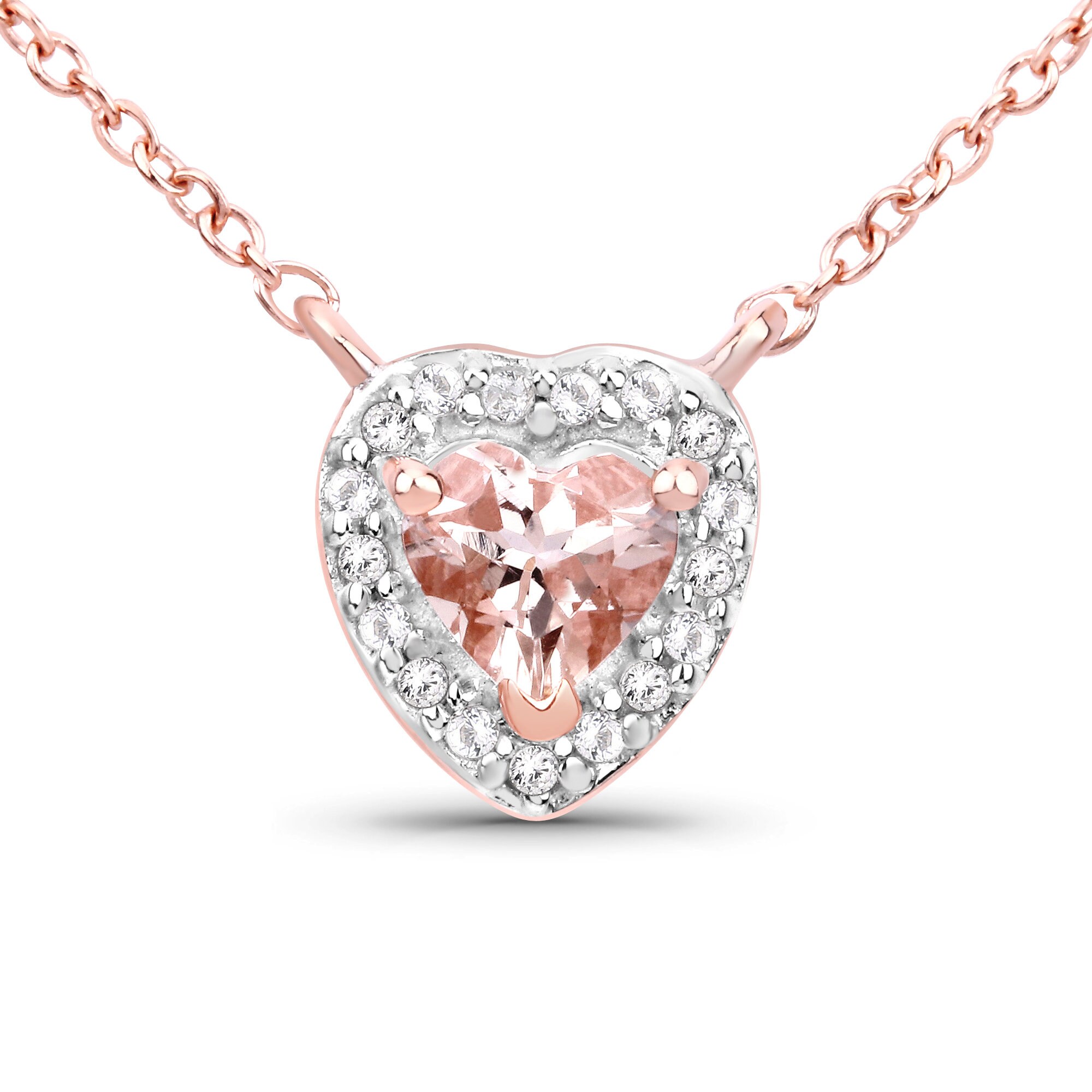 Morganite Necklace, Natural Morganite Silver Heart Necklace, Morganite Heart Necklace, Valentine Gifts For Her, Rose Gold Plated Necklace