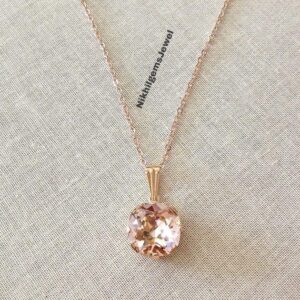 Peach Morganite Necklace: 14K Rose Gold & 925 Silver Cable Chain