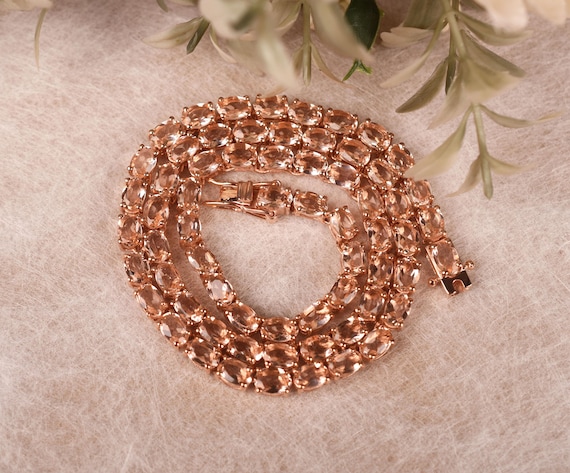 Morganite Necklace – Peach Gemstone Tennis Necklaces For Women, Bridal Jewelry, Gift For Her