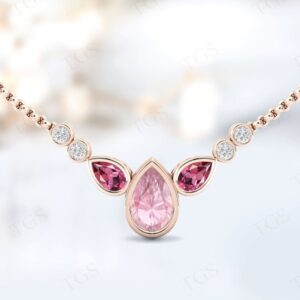 Pink Morganite Necklace For Women Rose Gold Morganite Wedding Necklace Art Deco Tear Drop Multi Gemstone Necklace Pear Cut Wedding Necklace