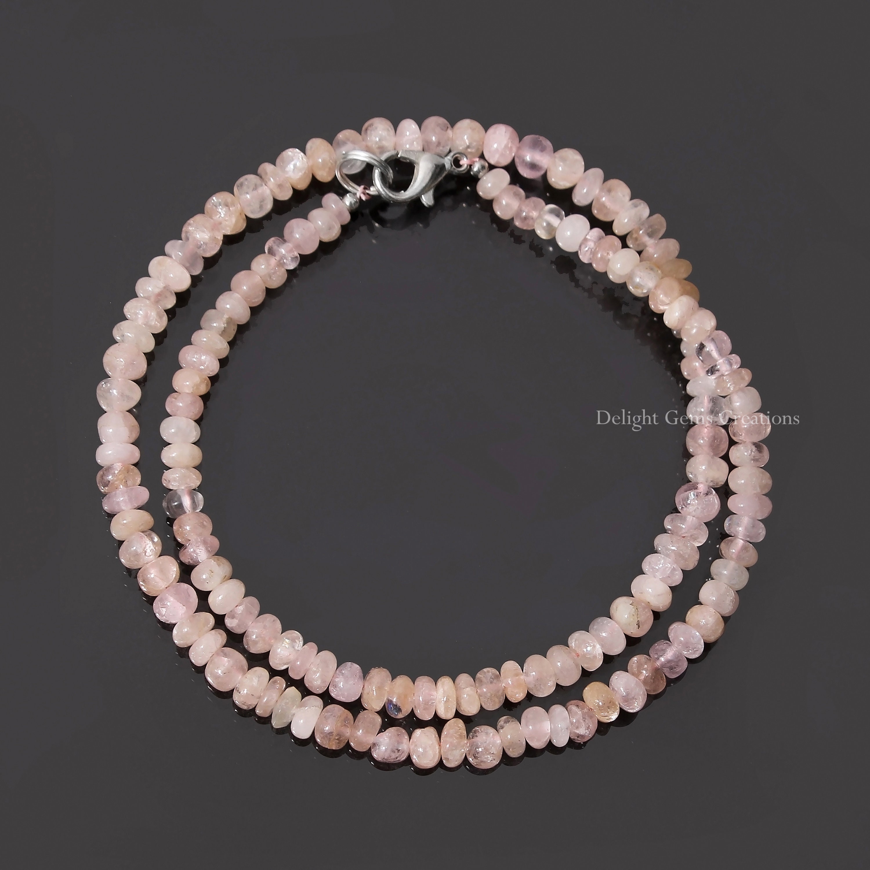 Pink Morganite Gemstone Beaded Necklace, Handmade Beryl Jewelry