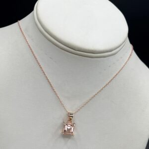 Pink Morganite Rose Gold Necklace, Natural Gemstone, Custom Faceted Princess Cut, Square Genuine Morganite, 16 Or 18 Inch Rose Gold Chain
