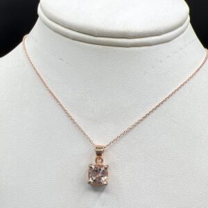 Pink Morganite Rose Gold Necklace, Natural Gemstone, Custom Faceted Antique Cushion Shape Genuine Morganite, 16 Or 18 Inch Rose Gold Chain