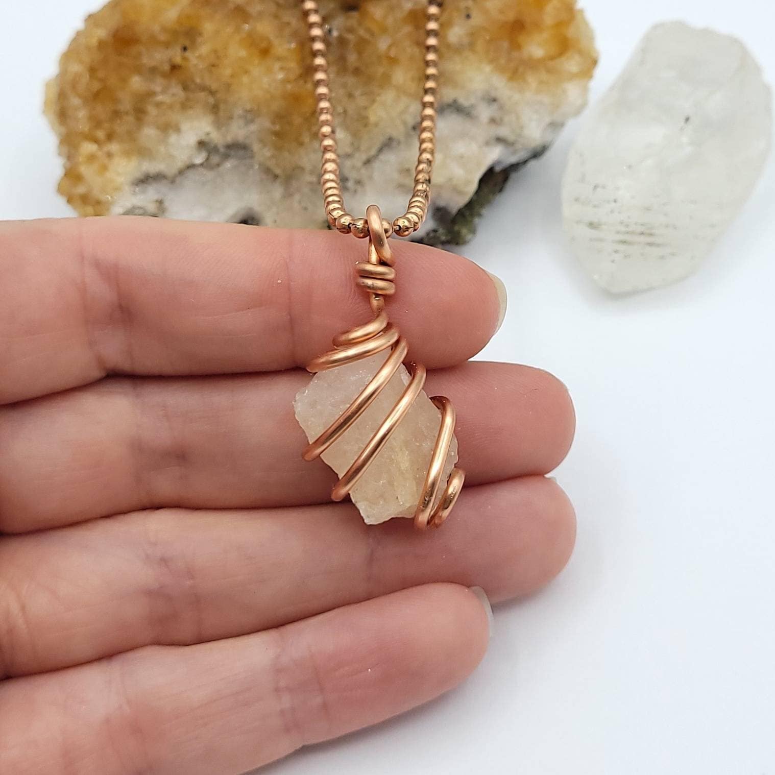 Raw Morganite Necklace In Copper, Silver, Or Gold , Crystal For Love, Compassion, Patience And Balance