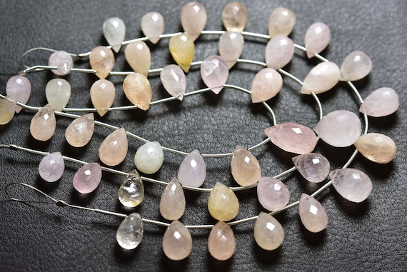 7.5 Inches - Beautiful Natural Faceted Morganite Tear Drops Briolettes - Size Is 8x11-8x13 Mm #1247