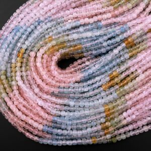 AAA Natural Blue Green Yellow Aquamarine Pink Morganite Faceted 4mm Cube Dice Square Beads Micro Faceted Laser Diamond Cut 15.5" Strand