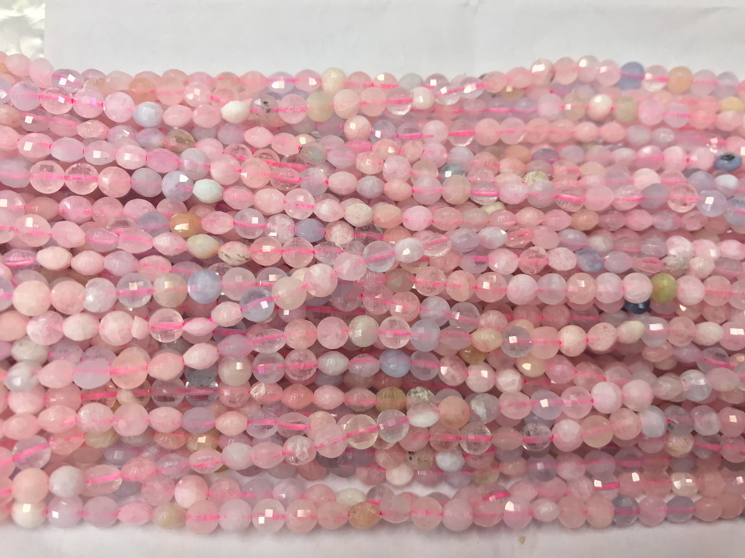 Faceted Multicolor Morganite 4mm Flat Round Cut Grade A Natural Coin Beads 15 Inch Jewelry Bracelet Necklace Material Supply