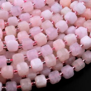 Faceted Pink Morganite 6mm Cube Beads Natural Beryl Gemstone 15.5" Strand