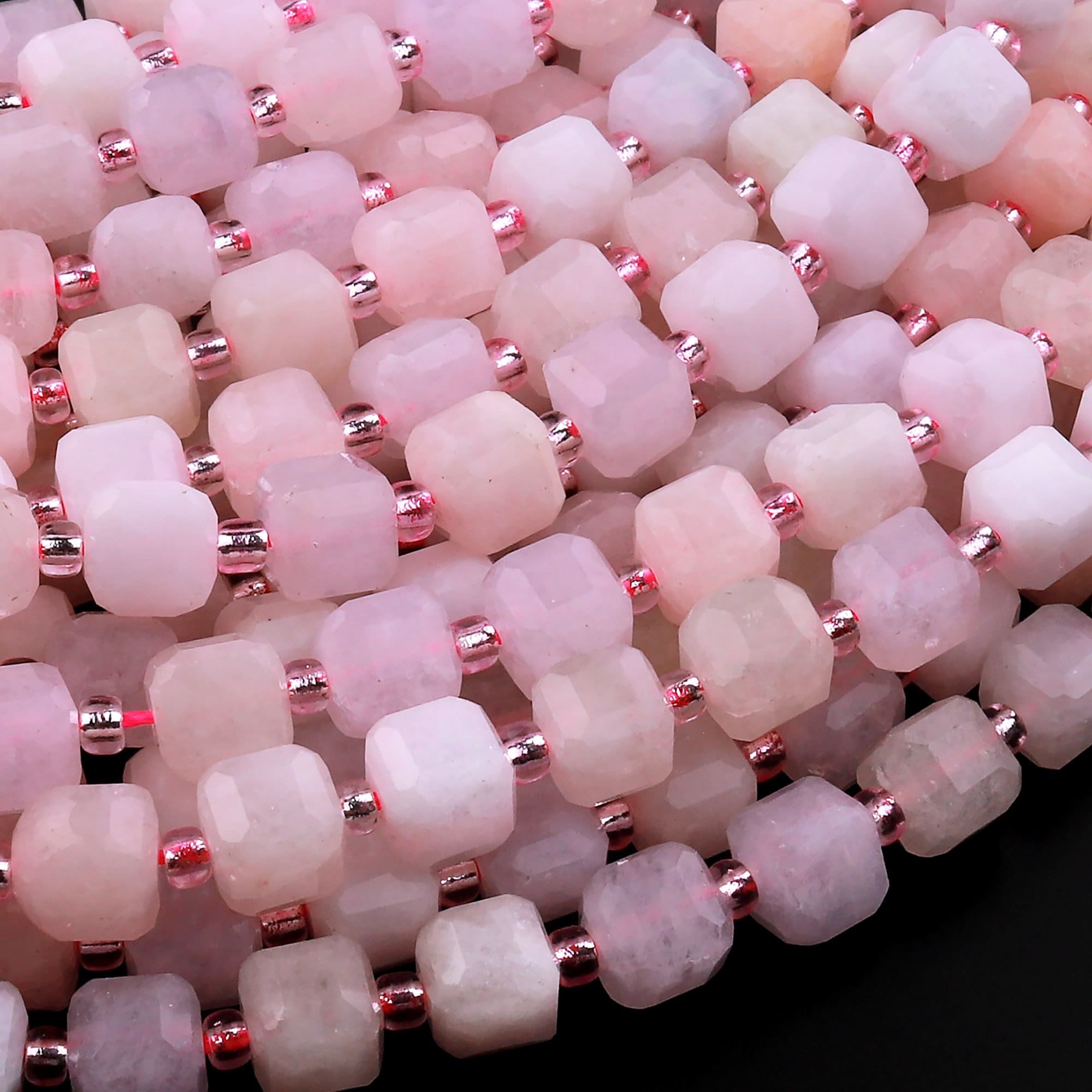 Faceted Pink Morganite 6mm Cube Beads Natural Beryl Gemstone 15.5" Strand