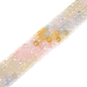Morganite Faceted Square Dice Cube Beads Size 4mm 15.5" Strand