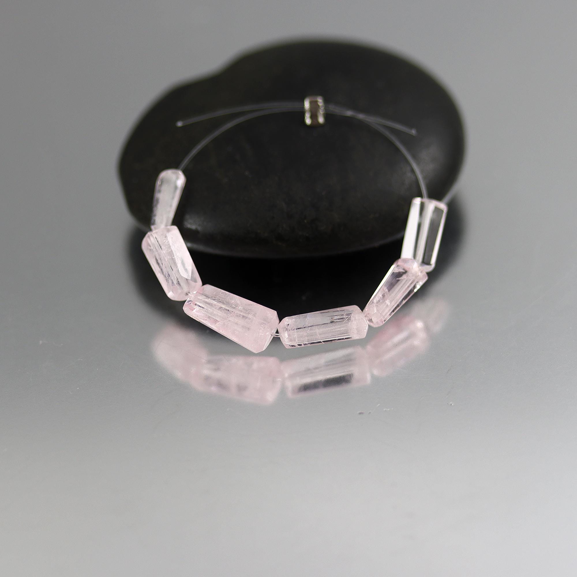 Morganite Faceted Tube Beads - Set Of 6 - 7 To 10 Mm