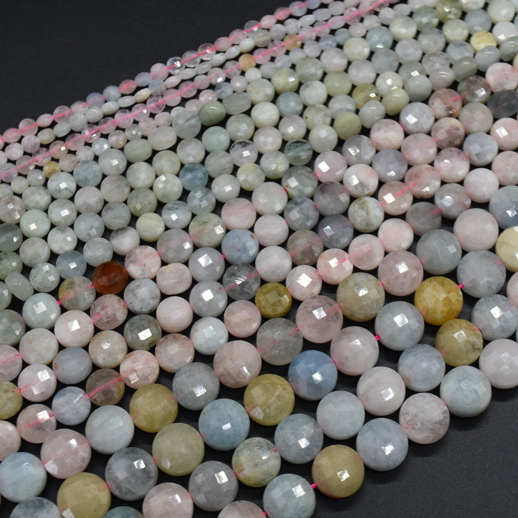 Morganite Gemstone Faceted Coin Disc Beads - 4mm, 6mm, 8mm & 10mm Sizes - 15" Strand
