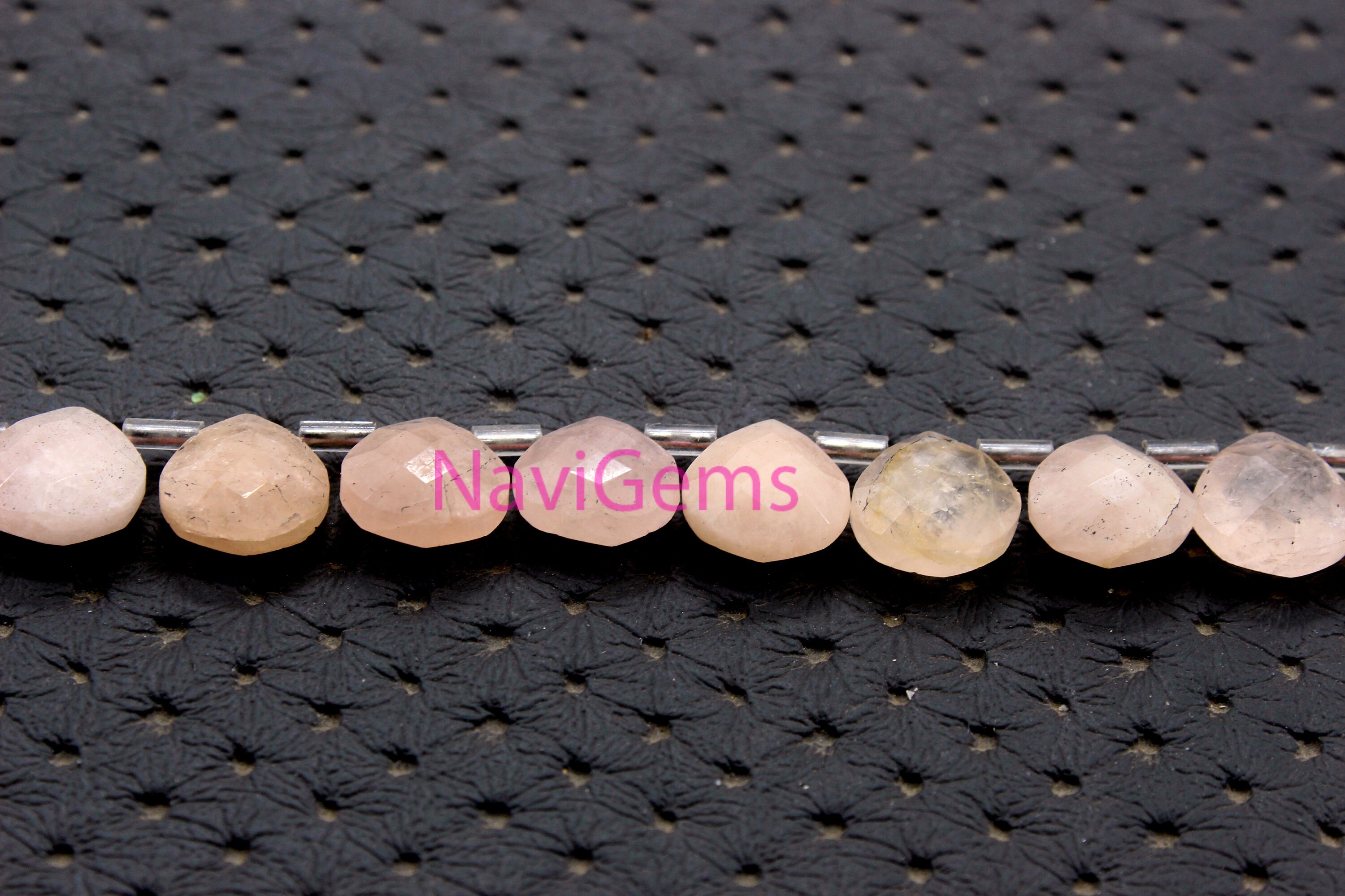 Natural Morganite Gemstone Beads: 15 Faceted Heart Briolettes, 10mm Strand