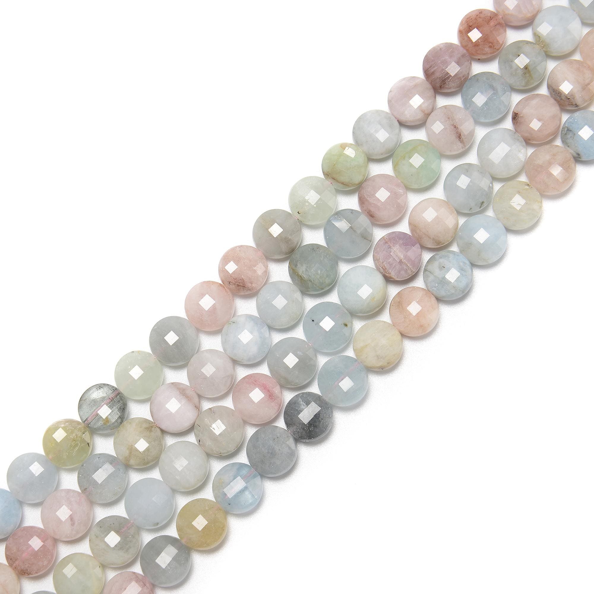 Natural Multi Color Morganite Faceted Coin Beads Size 10mm 15.5'' Strand Natural Multi Color Morganite Faceted Coin Beads Size 10mm 15.5'' Strand