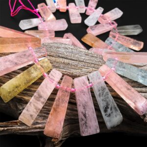 Natural Pink Blue Aquamarine Morganite Thin Long Rectangle Spike Beads Cleopatra Style 15.5" Strand