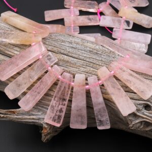 Natural Pink Aquamarine Morganite Thin Long Rectangel Spike Beads Cleopatra Style 15.5" Strand