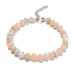 Morganite Rondelle Wheel Beaded Bracelet Silver Plated Clasp 3-5x7mm 7.5" Length Morganite Rondelle Wheel Beaded Bracelet Silver Plated Clasp 3-5x7mm 7.5" Length