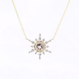 14K Gold Morganite Snowflake Necklace: Diamond Accent Pendant 14K Gold Morganite Snowflake Necklace: Diamond Accent Pendant