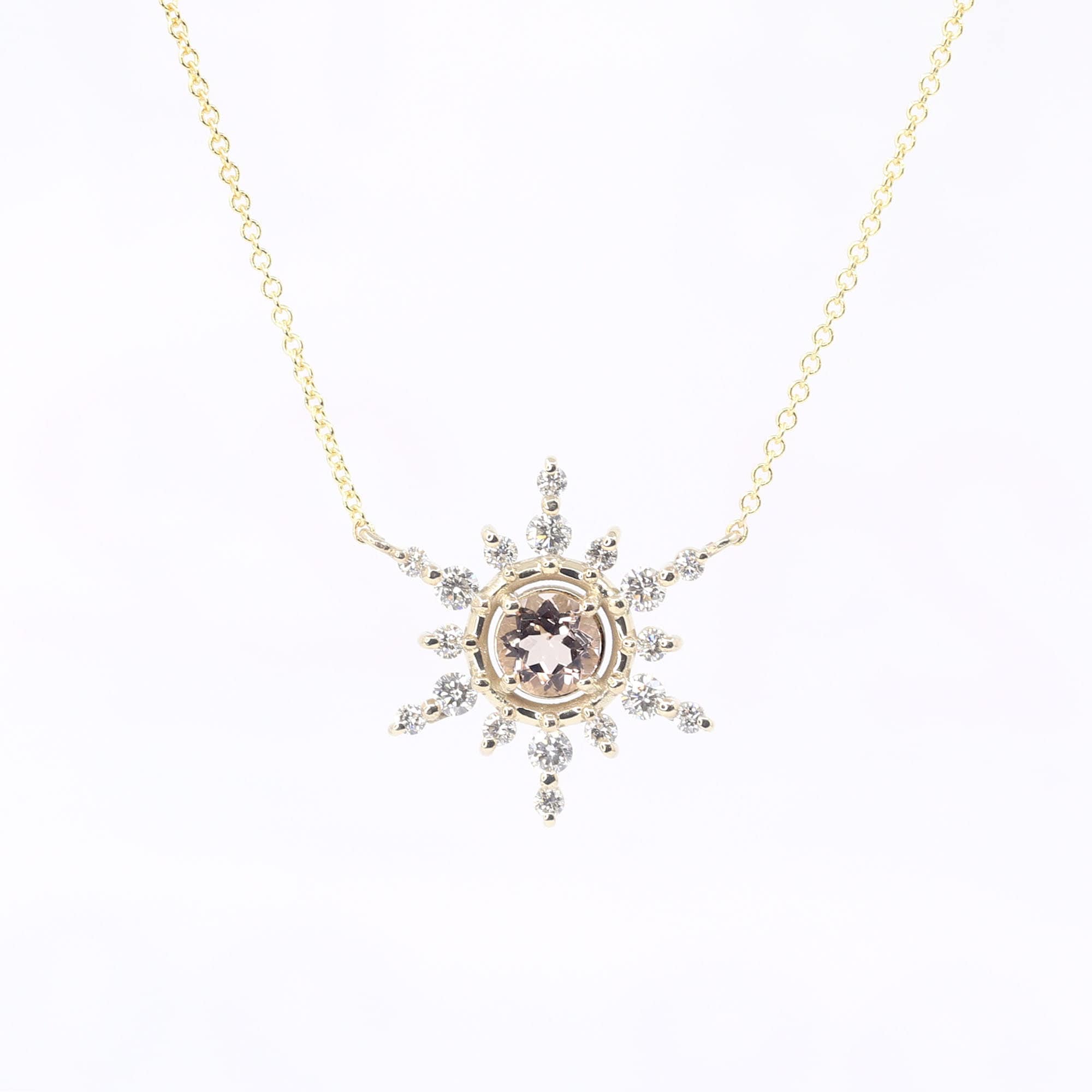 14k Gold Morganite Snowflake Necklace: Diamond Accent Pendant