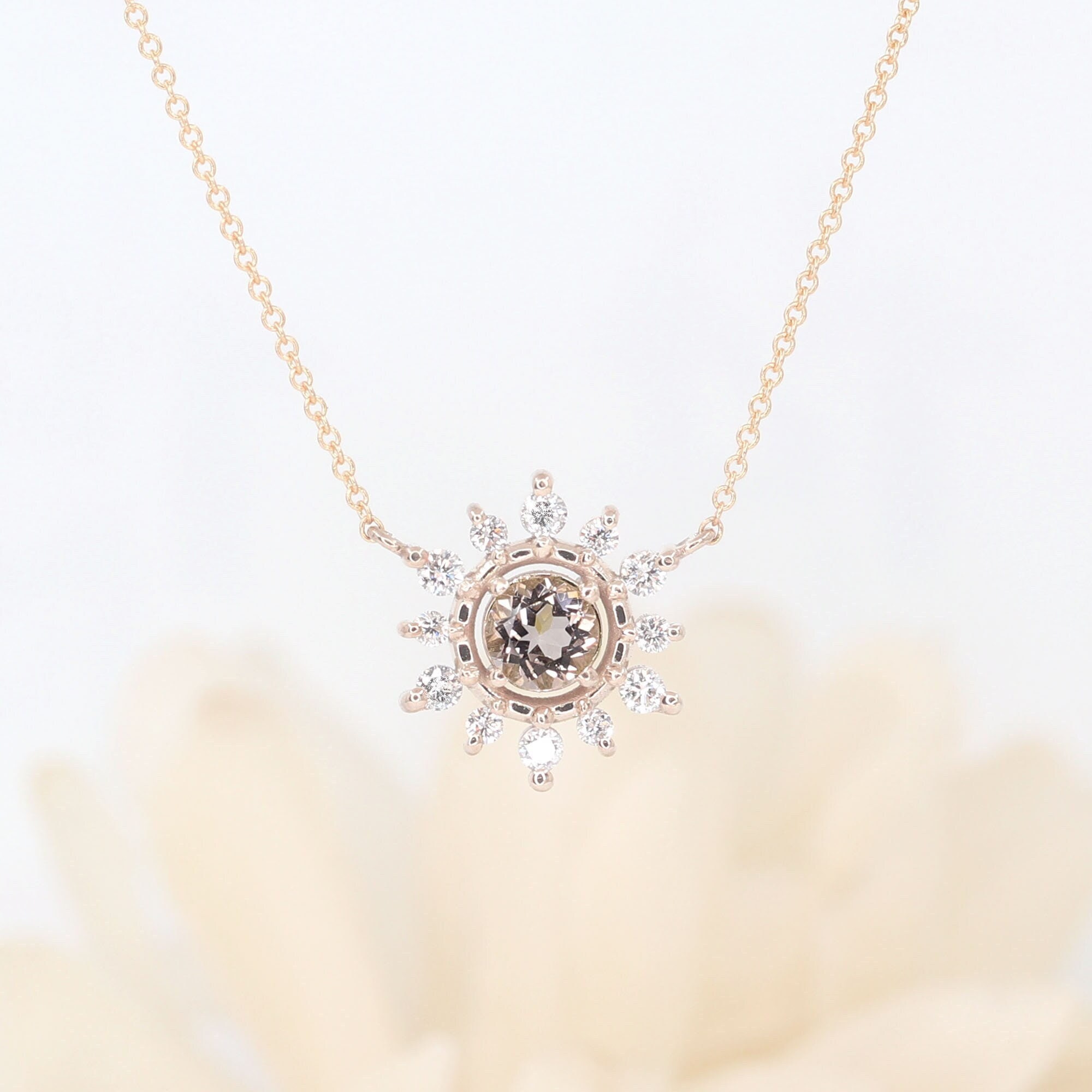 14k Rose Gold Morganite Diamond Snowflake Pendant Necklace