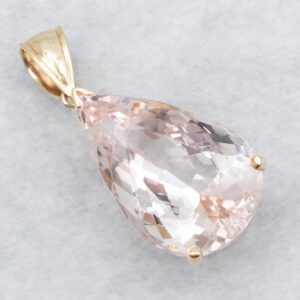 14K Yellow Gold Morganite Pendant, Pear Cut Gemstone 14K Yellow Gold Morganite Pendant, Pear Cut Gemstone