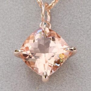 Cushion Cut Morganite Pendant With Diamond Hidden Halo And Hearts, Lifetime Care Plan Included, Genuine Gems And Diamonds Ls6585 Cushion Cut Morganite Pendant With Diamond Hidden Halo And Hearts, Lifetime Care Plan Included, Genuine Gems And Diamonds Ls6585