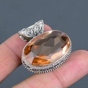 Faceted Morganite Pendant: Antique Sterling Silver Gemstone Jewelry Faceted Morganite Pendant: Antique Sterling Silver Gemstone Jewelry