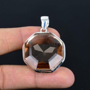 Faceted Morganite Pendant: Handmade 925 Sterling Silver, Octagon Gemstone Faceted Morganite Pendant: Handmade 925 Sterling Silver, Octagon Gemstone
